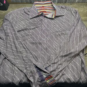 Luchiano Visconti Men's Purple & White Striped Button-Down Shirt XL